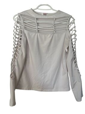 White Y2k Lattice Sleeve Cut Out Top